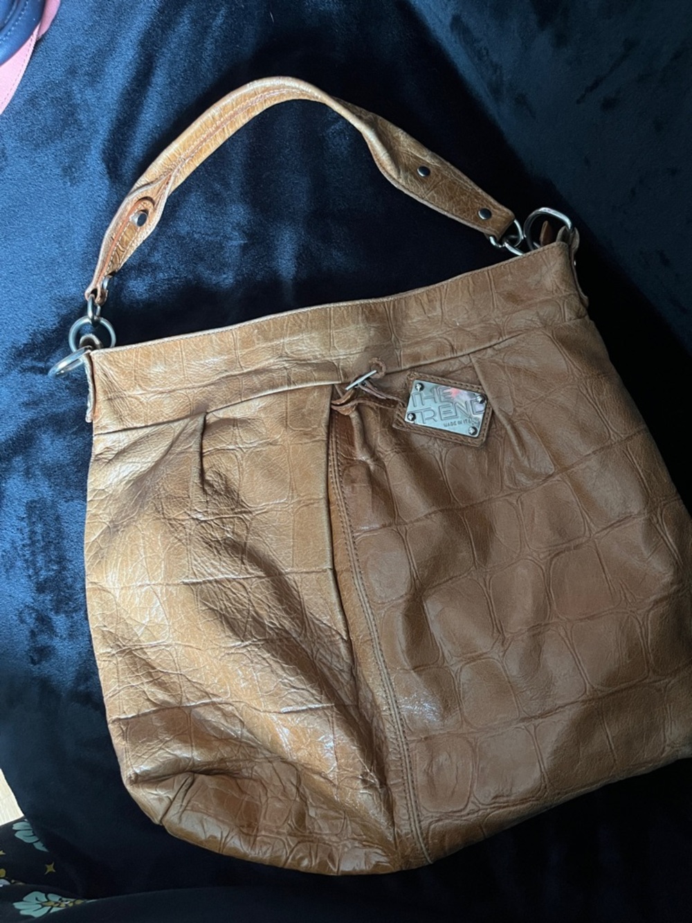 The Trend Cognac Textured Leather Hobo Bag